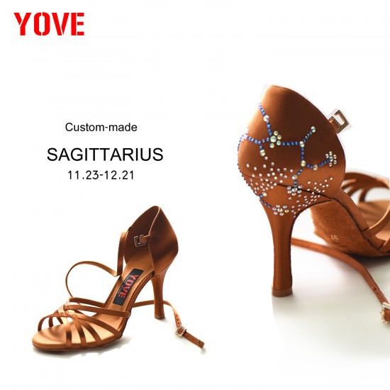 YOVE Customized SAGITTARIUS(11.23-12.21) with Rhinestores Salsa or Bachata Dance Shoe