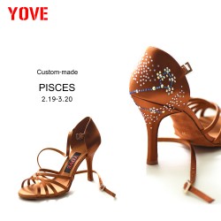 YOVE Customized PISCES(2.19-3.20) with Rhinestores Salsa or Bachata Dance Shoe